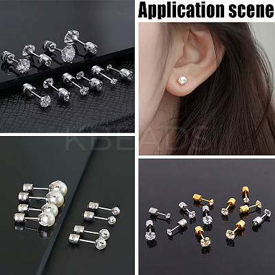 20Pcs 2 Colors 304 Stainless Steel Micro Pave Clear Cubic Zirconia Ear Nuts EJEW-BBC0001-68-1