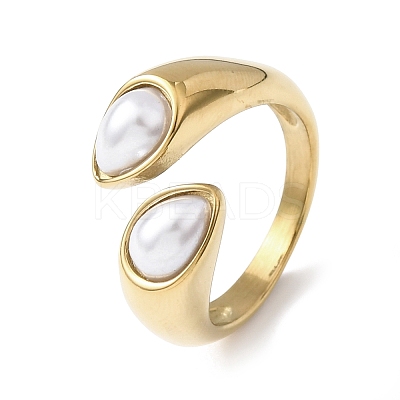 Opaque Acrylic Imitation Pearl Cuff Rings RJEW-P177-03C-G-1