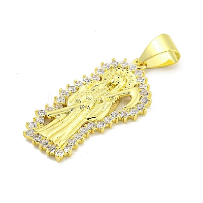 Rack Plating Brass Micro Pave Clear Cubic Zirconia Pendants KK-B091-30G-03-1
