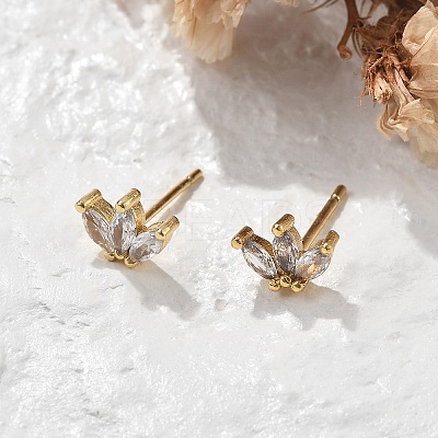 Brass Micro Pave Clear Cubic Zirconia Stud Earrings EJEW-R016-01G-04-1