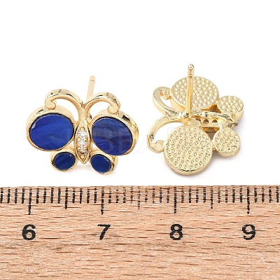 Butterfly Brass Micro Pave Clear Cubic Zirconia Stud Earrings EJEW-C173-01G-1