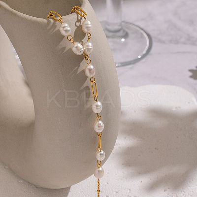 Elegant Natural Freshwater Pearl Beads Link Ring Bracelets KX0637-1