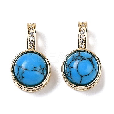 Brass with Cubic Zirconia and Synthetic Turquoise Pendants KK-Q030-17G-1