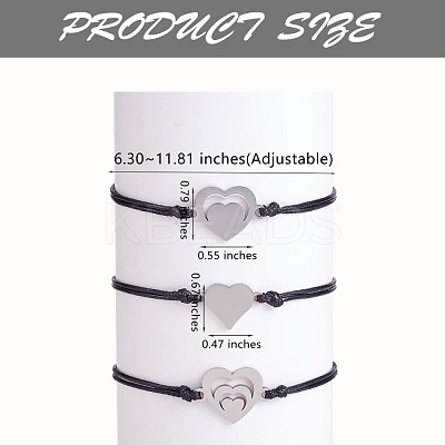 3Pcs 3 Style 430 Stainless Steel Heart Link Bracelets Set JB724A-1