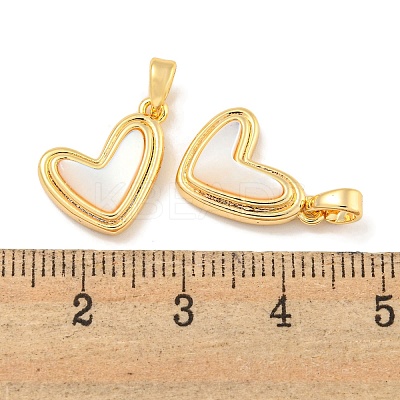 Natural Shell & Brass Heart Charms with Snap on Bails KK-P275-11G-1