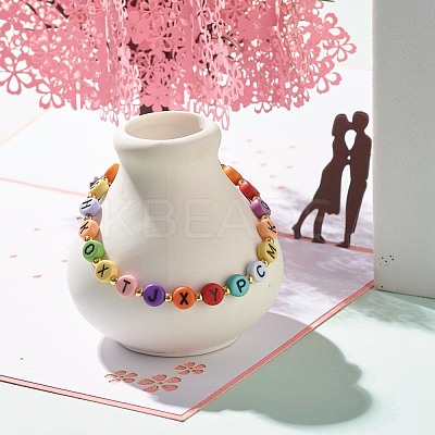Flat Round with Letter Beaded Stretch Bracelet for Women BJEW-JB07553-01-1