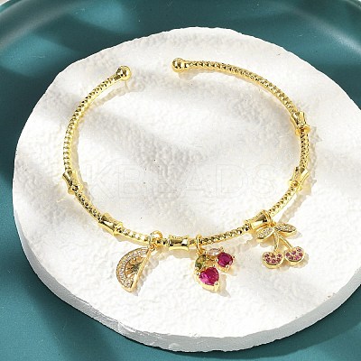 Brass Micro Pave Cubic Zirconia Fruit Charm Bangles for Women BJEW-Z089-01G-01-1