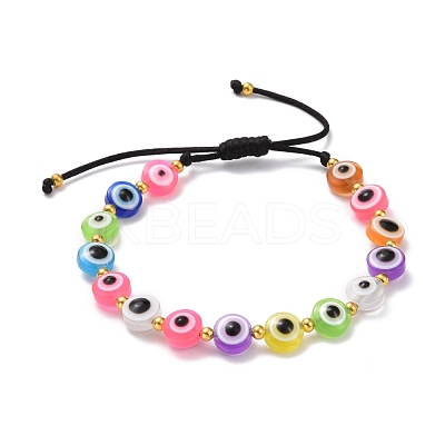 Flat Round with Evil Eye Beaded Bracelet BJEW-JB07102-01-1