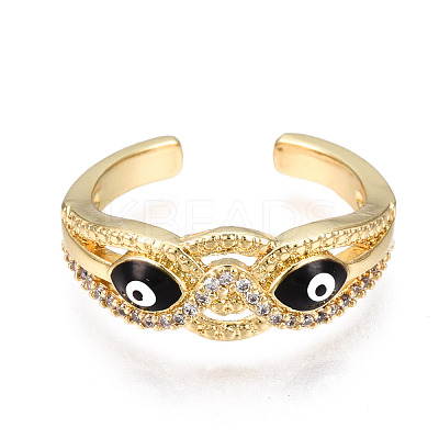 Real 16K Gold Plated Owl with Evil Eye Enamel Cuff Ring for Girl Women RJEW-N035-044-NF-1
