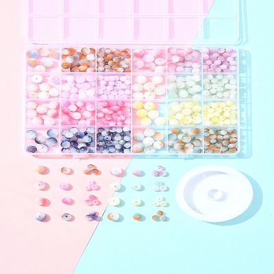 648Pcs 24 Styles Frosted Baking Paint Crackle Glass Beads with Glitter Powder DGLA-FS0001-12-1