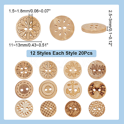 240Pcs 12 Styles 4-Hole Coconut Buttons DIY-AR0004-67-1