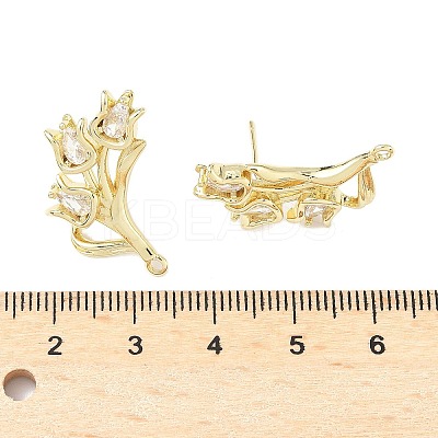 Brass Micro Pave Clear Cubic Zirconia Stud Earring Findings KK-Z106-02G-08-1