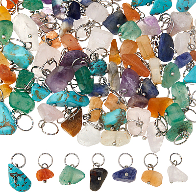 84Pcs 7 Colors Natural & Synthetic Mixed Stone Nuggets Pendants PALLOY-FH00144-1