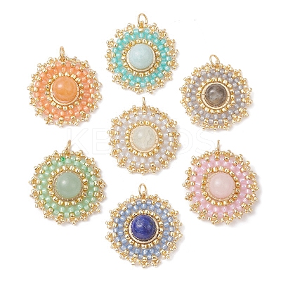 Natural Mixed Gemstone Flat Round Pendants PALLOY-MZ00135-M-1