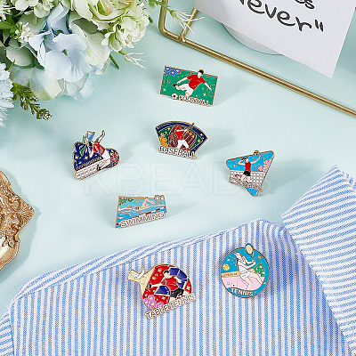7Pcs 7 Styles Sports Themed Alloy Enamel Brooches JEWB-SC0001-69-1