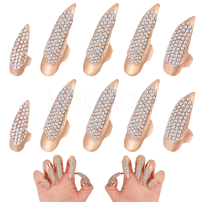 1 Set Alloy Rhinestone Women Finger Nail Rings RJEW-GL0001-03KCG-1
