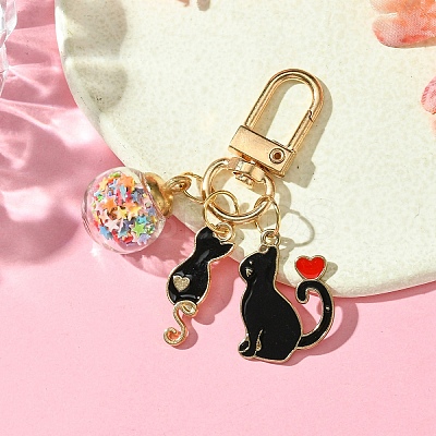 Cat Alloy Enamel Pendant Decoration HJEW-YW00016-01-1