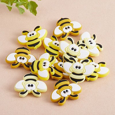 12Pcs 3 Colors Bees Silicone Focal Beads JX658A-1