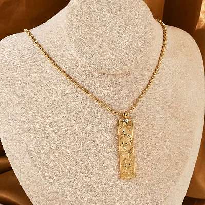 304 Stainless Steel Clear Cubic Zirconia Rectangle Constellation Pendant Necklaces for Women Men NJEW-S435-01G-L-1