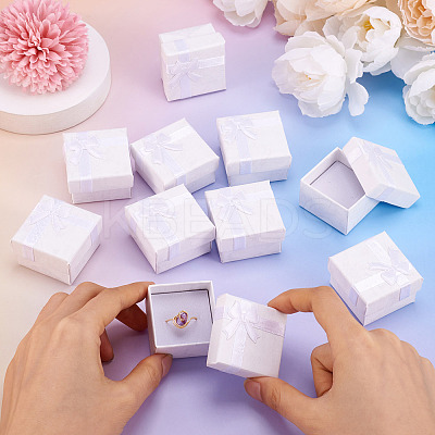 Square Paper Jewelry Ring Gift Boxes with Bowknot LS-CON-TAC0010-80E-1