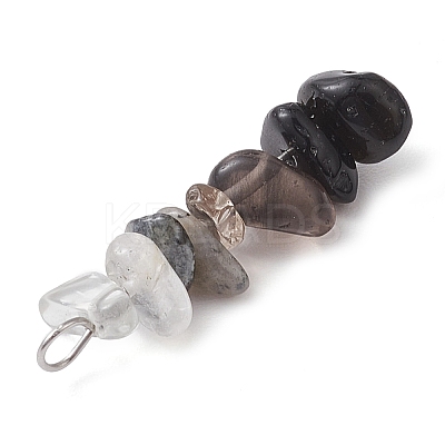 Gradient Color Natural Quartz Crystal & Natural Smoky Quartz & Natural Obsidian & Natural Labradorite Chip Beaded Pendants PALLOY-JF02790-07-1