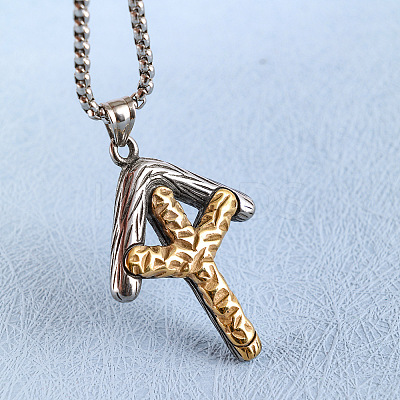 Duo Tone 304 Stainless Steel Textured Viking Rune Pendant Necklaces for Men WGD6348-01-1