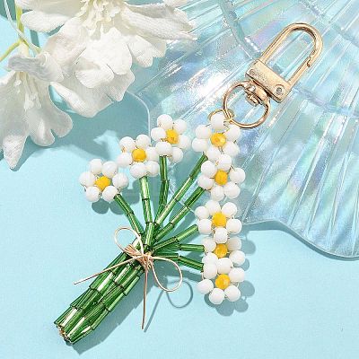 Flower Glass Seed Beads Pendant Decoration HJEW-TA00310-1