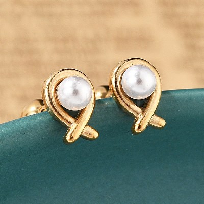 304 Stainless Steel Imitation Pearl Stud Earrings STAS-E502-03G-1