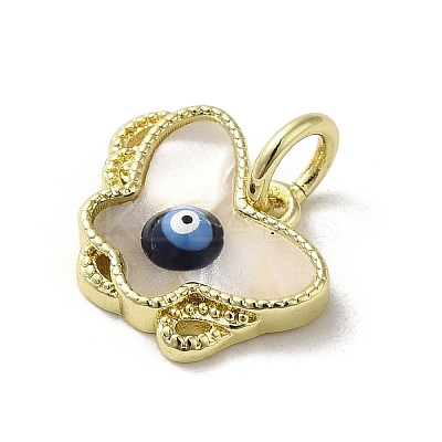 Evil Eye Enamel Shell Brass Butterfly Charms with Jump Rings KK-E092-27G-02-1