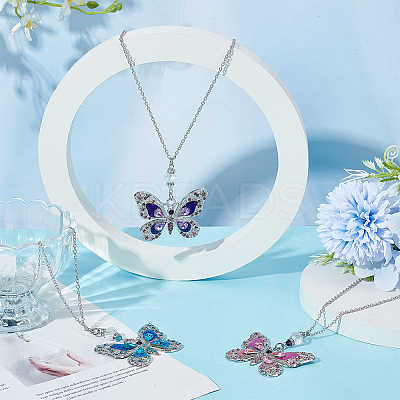 3Pcs Butterfly Alloy Glass Pendant Decoration HJEW-PH02100-1