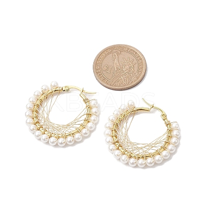 Copper Wire Wrapped Shell Pearl Hoop Earring EJEW-TA00486-1