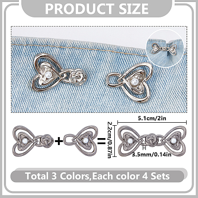 12Pcs 3 Colors Heart Shape Alloy Adjustable Jean Button Pins FIND-DR0001-88-1