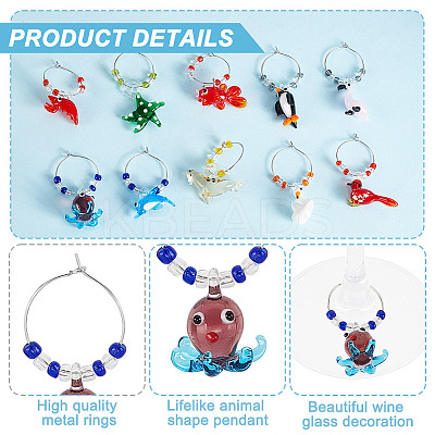 Sea Animal Glass Wine Glass Charms AJEW-GA00018-1