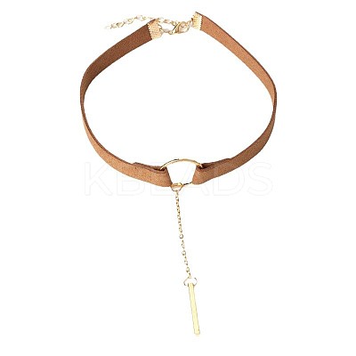 Black Velvet Choker Brass & Iron Rectangle Pendant Necklaces for Women FS-WGDB652-02-1