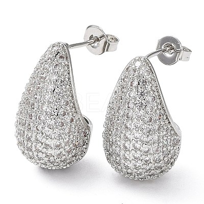 Cubic Zirconia Teardrop Stud Earrings EJEW-H137-01P-01-1