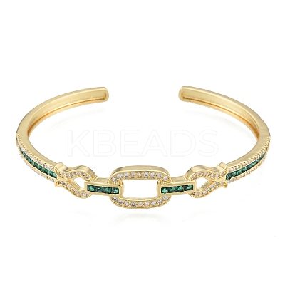 Cubic Zirconia Oval & Fish Open Cuff Bangle BJEW-G651-06G-03-1