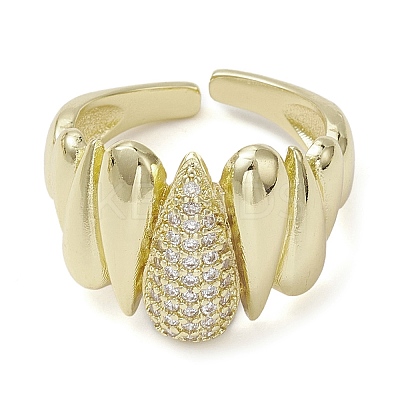 Rack Plating Brass Micro Pave Cubic Zirconia Open Cuff Rings RJEW-K257-01G-1