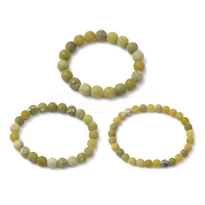 3Pcs Frosted Natural TaiWan Jade Round Beaded Stretch Bracelets for Women Men BJEW-JB11478-1