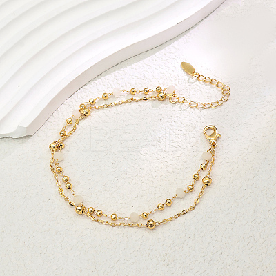 Fashionable Vintage Style Brass & Faceted Glass Rondelle Beads Double Layer Adjustable Ladies Anklets FX2573-1-1