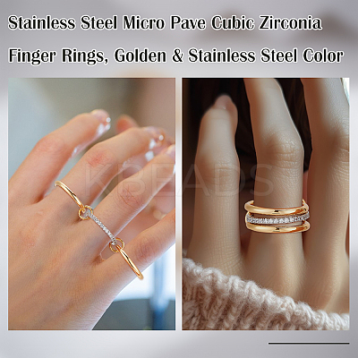 2Pcs Stainless Steel Micro Pave Cubic Zirconia Finger Rings RJEW-UN0003-10A-1