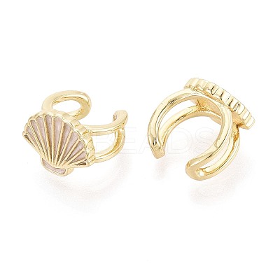 Shell Shape Brass Enamel Cuff Earrings EJEW-T049-06G-1