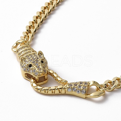 Cubic Zirconia Leopard Pendant Necklace with Brass Curb Chains for Women NJEW-G096-01G-03-1