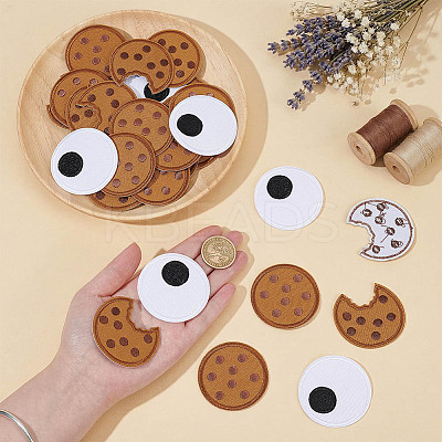 40Pcs 3 Styles Chocolate Cookies Polyester Embroidered Cloth Patch PATC-OC0001-05-1