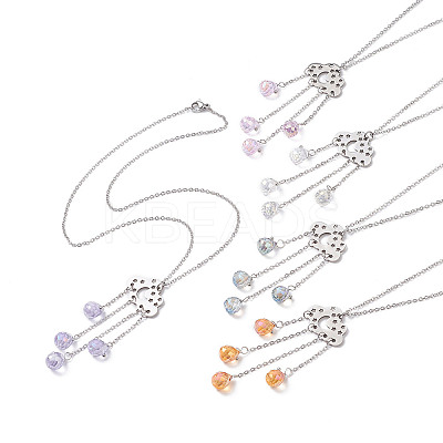 201 Stainless Steel Cloud with Glass Tassel Pendant Necklace for Women  NJEW-JN04274-1