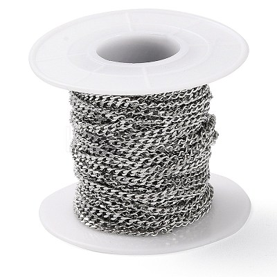 Tarnish Resistant 304 Stainless Steel Faceted Curb Chains CHS-G027-07P-1