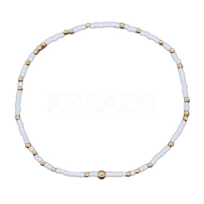 Minimalist Glass Seed Beads & Brass Beads Stretch Bracelets for Women BC0195-21-1