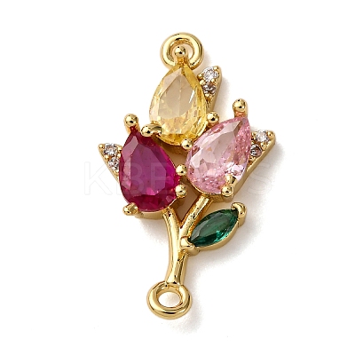 Brass Pave Colorful Cubic Zirconia Flower Links Connector Charms KK-C119-12G-1