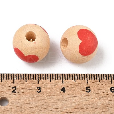 Valentine's Day Spray Painted & Printed Wood European Beads WOOD-L023-03K-1