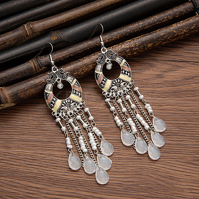 Tibetan Style Alloy Resin Dangle Earrings FS-WG46048-06-1