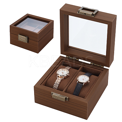 2-Slot Square Wood Watch Storage Boxes OBOX-WH0001-09-1